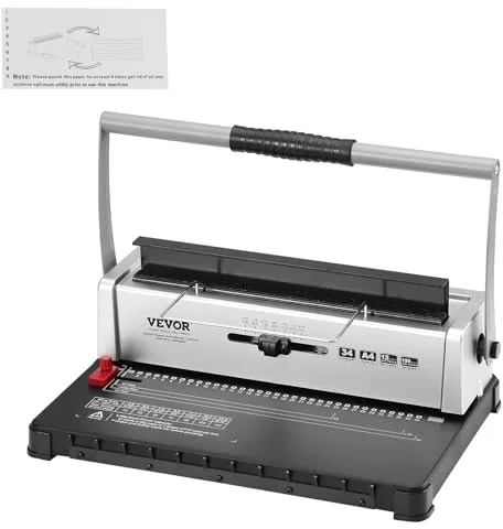 VEVOR Encuadernadora para tamaño carta A4 A5, Encuadernadora manual en espiral con 34 orificios, 120 hojas a la vez, Perforadora de anillas con lomos de encuadernación en espiral ajustables de 5-14 mm
