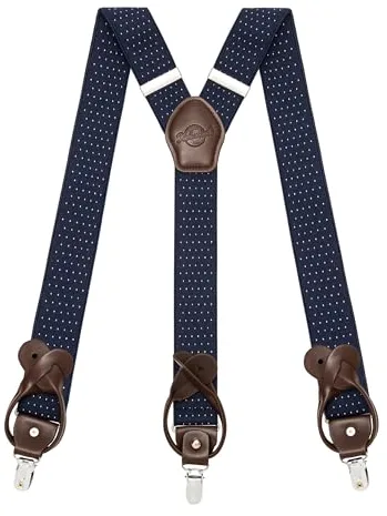 Kohentact Tirantes para Hombre con Clip y Botón, Incluye 6 Botones, Ancho de 3.5 cm en Forma de Y para Alturas Hasta 200 cm, Acero Inoxidable, Rango de Ajuste de Elasticidad Extra Grande