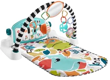 Fisher-Price Glow & Grow Gimnasio-piano pataditas, Alfombra de juego con animales y accesorios de aprendizaje con luces y sonidos, versión castellano, juguete regalo para bebés recién nacidos, HYH60