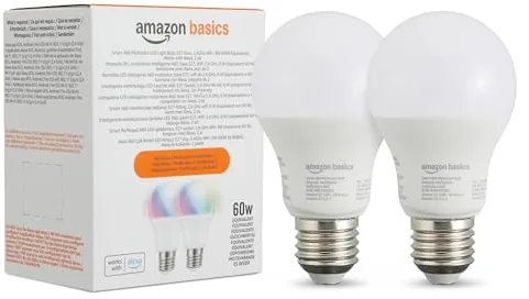 Amazon Basics Smart Bombilla led multicolor, casquillo E27, 8W (equivalente a 60W), funciona solo con Alexa, 2 paquete