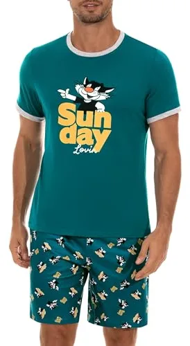 Demegimi Verano Conjunto de Pijama Hombre Ropa de Dormir de Algodón Pijamas para Mangas Camiseta Cortas con Bolsillos