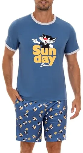 Demegimi Pijamas Cortos Hombre Conjuntos de Pijamas Hombre Verano de Algodón Pijama Hombre Suave algodón Transpirable