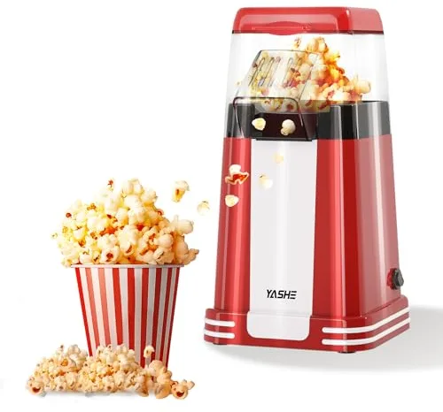 YASHE Máquina de Palomitas Retro, 1200 W Palomitero de Aire Caliente con Vaso Medidor, Un Toque, Sin Aceite, Perfecto para Cine en Casa, Noches de Película, Fiestas