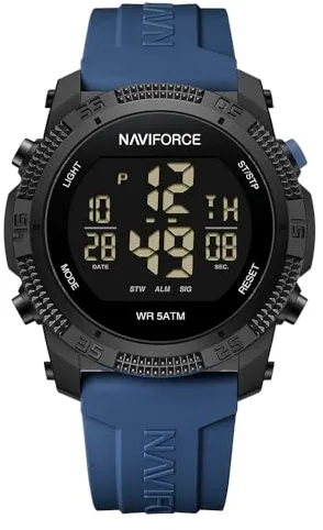 Naviforce Reloj Deportivo Digital Resistente al Agua para Hombre y Mujer, con cronómetro, Alarma y Correa de Goma