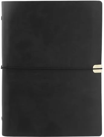 Cuaderno de Cuero A5, Diario de Viajes Recargable, Diario Encuadernado en Espiral Vintage, Bloc de Notas de Piel con 80 Páginas Para Escuelas, Oficinas, Viajes, Conferencias,23x17 cm (Negro)