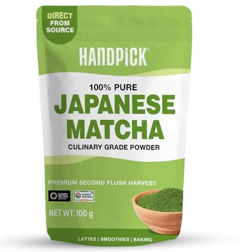 HANDPICK, Polvo de Matcha (100 g, 50+ Tazas) – Polvo de Té Verde Matcha Japonés Auténtico – Directo desde Shizuoka, Japón | Ideal para Lattes y Batidos