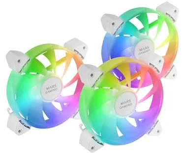 Mars Gaming MF-3A, paquete de 3 ventiladores ultra silenciosos FDB 120 mm, iluminación ARGB Rainbow 360°, ventiladores 3 en 1 con compatibilidad completa