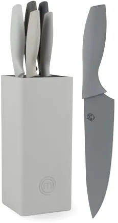 MasterChef Juego de Cuchillos de Cocina con Soporte Taco Universal con Set para Pan, Cebollero, Chef, Carne y Pelar, en Acero Inoxidable, Colección Tierra, 5 Piezas