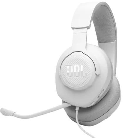 JBL Quantum 100M2 cascos circumaurales para gaming, JBL QuantumSOUND Signature, cable de audio de 3.5 mm, compatibles con múltiples plataformas, micrófono desmontable, función de silencio, blanco