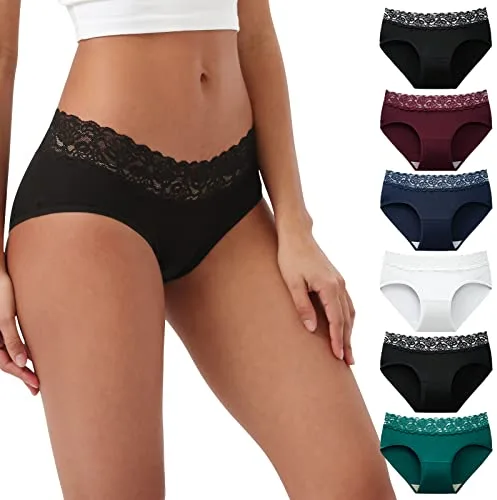 INNERSY Bragas Mujer Algodon Cómodas y Suaves Braguitas de Encaje Ropa Interior Cintura Media 6 Pack (M, Multicolor Vintage)