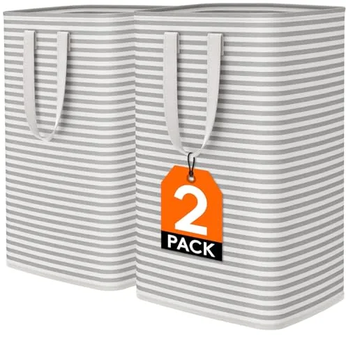 Lifewit Cesto Ropa Sucia, Cesta Ropa Sucia Impermeable con Asas Extendidas, Laundry Basket, Cubo Ropa Sucia Plegable, Bolsa Ropa Sucia para Baño, Dormitorio, Lavadero, 80L, Gris, Paquete de 2