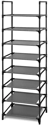 edihome, Zapatero Estrecho, 8 Niveles, (46 X 27 X 141 cm), Organizador Zapatos, Zapateros Estrechos y Altos, de Plastico, Vertical, Estanteria, Show Rack, Sapateira (8 Baldas)
