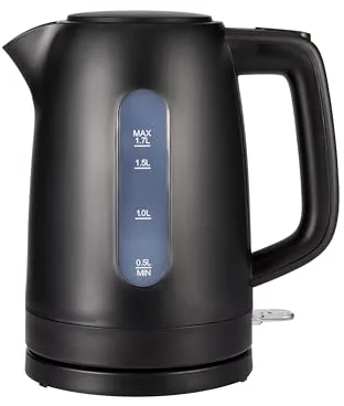 Amazon Basics Hervidor de Agua Eléctrico 1,7L, 2200 W, Libre de BPA con Base 360°, Apagado Automático y Filtro Antical Extraíble, Negro Mate