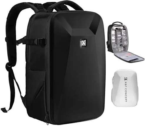 K&F CONCEPT Mochila para cámara Bolsa impermeable a prueba de golpes con compartimento para portátil de 16" Funda rígida para cámara DSLR/SLR/Mirrorless (Negro)
