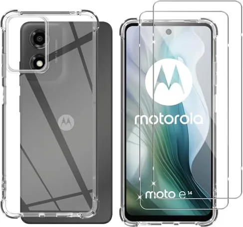 Yenwen Funda para Motorola Moto E14 / G24 / G04S / G04 con 2 Piezas Protector de Pantalla, Silicona Protector Antigolpes Cover, Anti-Arañazos Case, 9H Dureza Cristal Templado