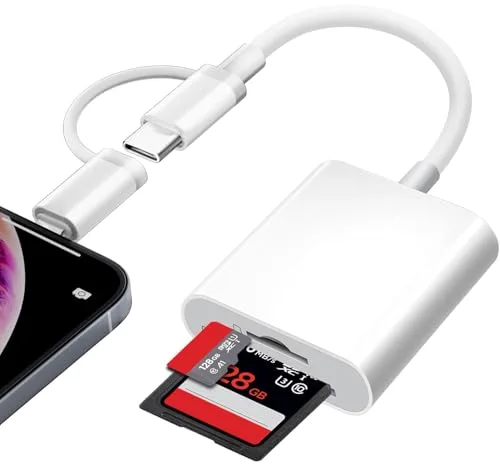 Clomnpe Lector Tarjetas SD iPhone/USB C, Certificado Apple MFi, Lector de Tarjetas SD/TF con Diseño de Doble Ranura, Transmisión bidireccional y Alta Velocidad, para iPhone, iPad, Cámara etc