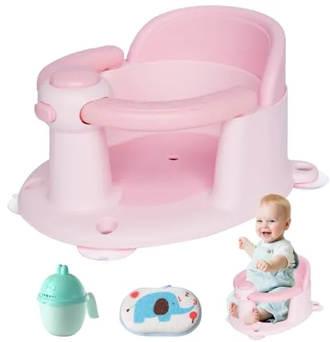 Asiento de bañera para bebé a partir de 6 meses, antideslizante, con 4 ventosas fuertes, asiento de baño ergonómico para ducha o bañera(rosa)