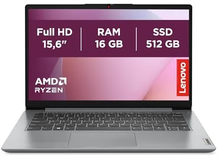 Lenovo IdeaPad 1 Gen 7 - Ordenador Portátil 15.6" FHD (AMD Ryzen 7 5700U, 16GB RAM, 512GB SSD, AMD Radeon Graphics, Wi-Fi 6, Sin Sistema Operativo), Teclado QWERTY Español, Color Gris Nube