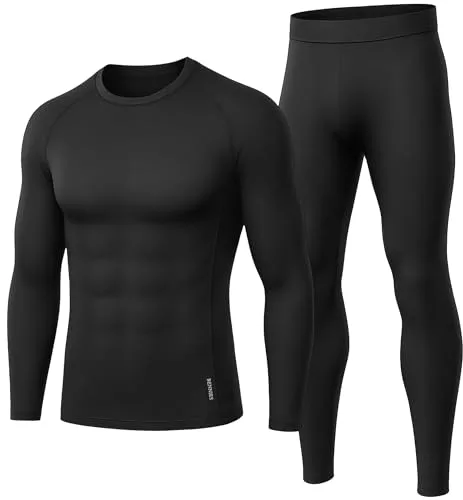 BENNIES Ropa Interior Térmica Hombre, Camiseta Térmica Hombre Ropa Frio Conjunto Termico Pantalones Termicos Invierno Termicas Manga Larga para Running Esquí Ciclismo Fitness Negro L