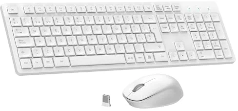 LeadsaiL Teclado y Raton Inalámbrico, Teclado y Raton Inalambrico Ergonómico, Español QWERTY, Tamaño Completo con Teclado Numérico, Receptor USB 2.4 GHz for Mac, PC, Ordenador Portátil-Blanco