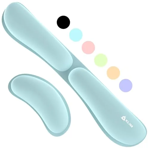 KLIM - Reposamuñecas Teclado + Reposamuñecas Raton - Espuma con Memoria de Gel Suave - Reposa Muñecas para Teclado para Gaming y Oficina - Alivio del dolor - Azul Claro