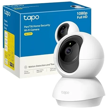 Tapo Cámara de vigilancia WiFi interior 360° 1080p C200C, visión nocturna, notificaciones en tiempo real, detección de personas, seguimiento de movimiento, control remoto, compatible con Alexa