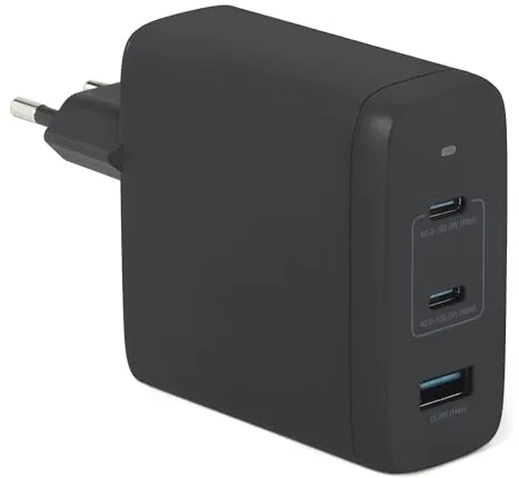 Amazon Basics Cargador de Pared USB-C Nano GaN de Carga Rápida, 120W y 3 Puertos para Ordenadores Portátiles, Tablets y Teléfonos, Negro
