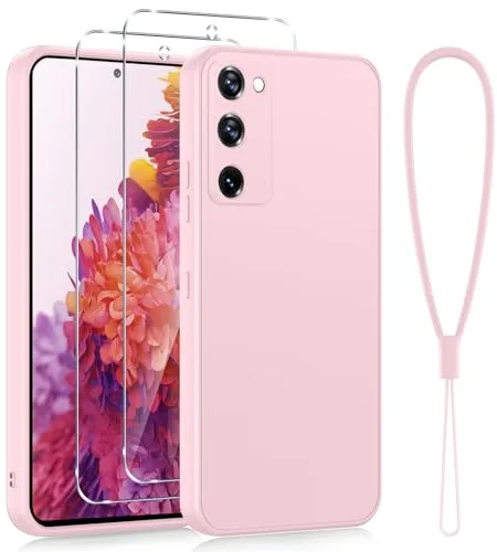 Viojrlra Funda para Samsung Galaxy S20 FE 5G Caso con Protección de La Cámara y 2 Piezas Cristal Templado, Delgado Suave TPU Silicona Antigolpes Case, Carcasa Protectora con Forro de Microfibra, Rosa