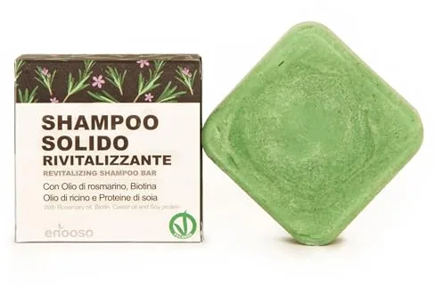 Enooso - Champú Solido Anticaida y Anticaspa con Romero y Biotina, Natural, Mujer y Hombre - Champu Volumen Cabello Fino y Pelo Graso, Detox Shampoo Jabon en Pastilla, Made in Italy, 1x65g