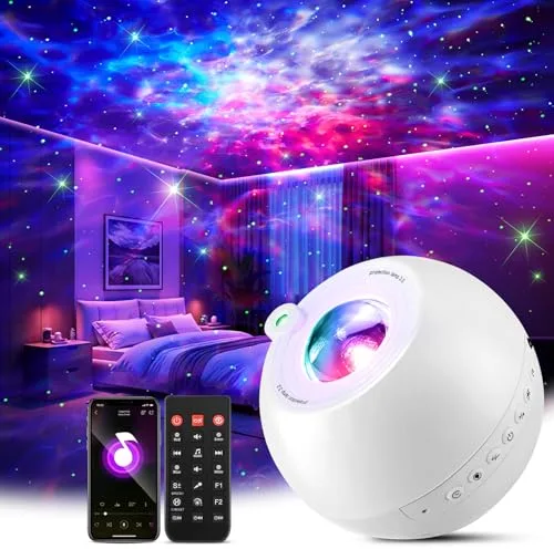 One Fire Proyector de Galaxias y Estrellas Real,15 Colores 360 Modo Luces LED Habitacion,15 Ruido Blanco Bebe+Bluetooth Luz Nocturna Infantil Lampara LED,Regalo Bebe Regalos Niña Decoracion Habitacion
