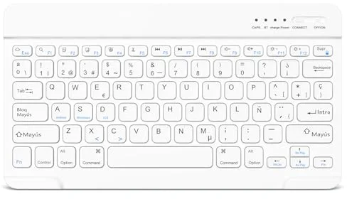 HZD Teclado Bluetooth Español, Light Teclado Inalámbrico Portátil, QWERTY Teclado inalámbrico Bluetooth para iPhone de iOS, iPad, iPhone, Samsung, Lenovo, Huawei, Android, Windows