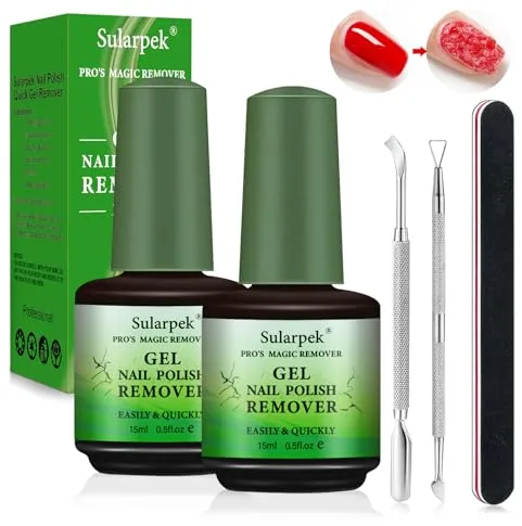 Sularpek Magic Remover Set, 2 Pcs Removedor Esmalte Permanente, Quita Esmalte Semipermanentes Para Uñas, con Lima de Uñas y Rascador de Esmalt, Elimina Fácil y Rápidamente el Esmalte