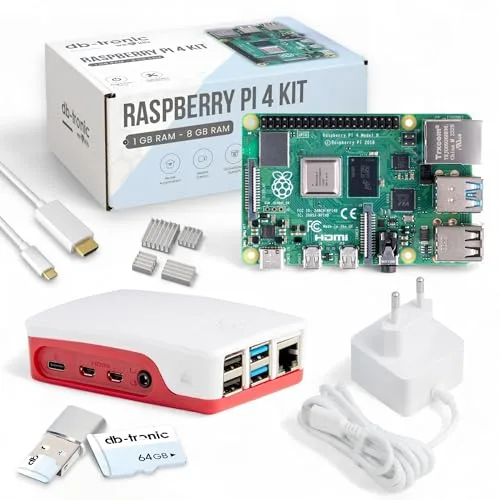 Raspberry Pi 4 2GB Starter Kit | Fuente de alimentación USB-C 15W | Vivienda | 64 GB Edition | Cable HDMI 4k | Conjunto de disipador de Calor