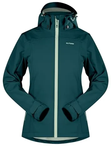 KUTOOK Chaqueta Impermeable Mujer Cortavientos Nieve Ropa Invierno Esqui Running Senderismo Deportes Camping Bicicleta Verde Oscuro M