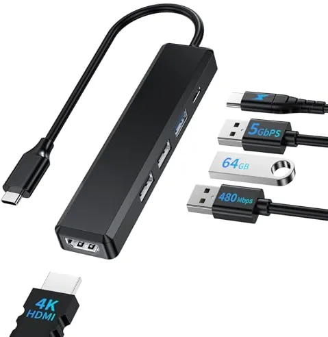 BHHB M80 Hub USB C HDMI 4K/ 100W PD Carga/USB 3.0 5Gbps/ 2*USB 2.0, Hub USBC 5 en 1 Multipuerto Adaptador Tipo C a HDMI Compatible con MacBook Pro/Air M4 M3 M2 M1, Mac, iMac, iPad, Laptop, Portátil