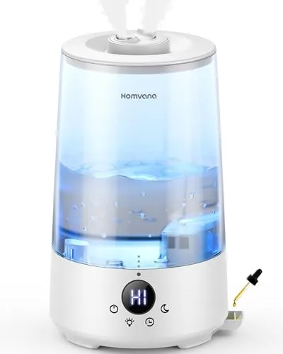 Homvana Top-Fill - Humidificador de aire para dormitorio, 3,6 litros, 360 grados, niebla fría, 34 horas, duradero, silencioso 16 dB, pequeño difusor de aceites esenciales
