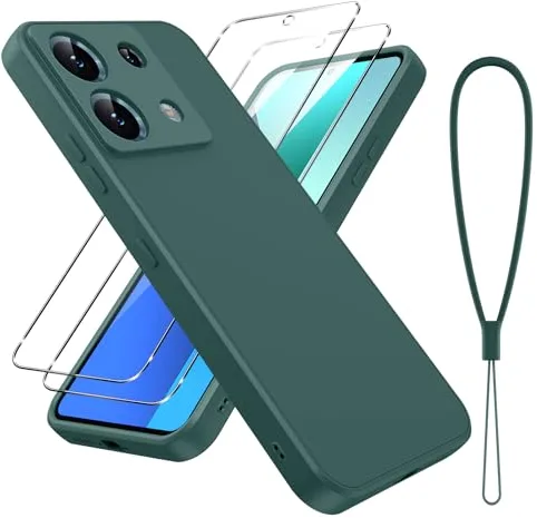 Viojrlra Funda para Xiaomi Redmi Note 13 4G Caso con Protección de La Cámara y 2 Piezas Cristal Templado, Suave TPU Silicona Antigolpes Case, Carcasa Protectora con Forro de Microfibra, Verde