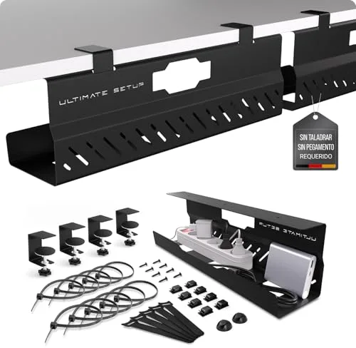 Premium Organizador Cables Escritorio – Cable Management Escritorio - Bandeja Cables Escritorio - Recoge Cables Mesa Escritorio - Soporte Cables Escritorio (Negro, 2er Set)
