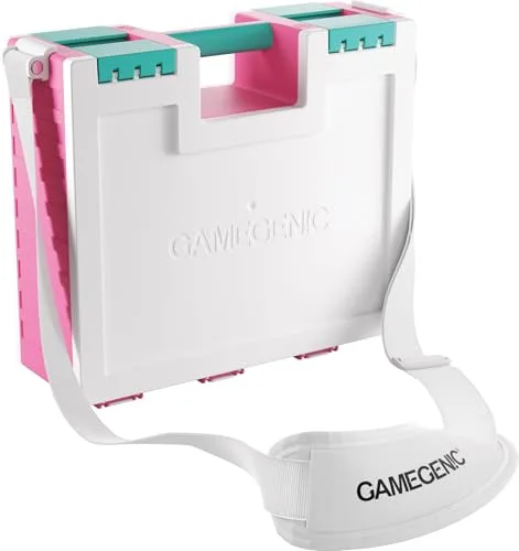 Gamegenic Juego Castle Pink White Teal, Caja organizadora transportable para Accesorios de Juegos y Cartas, Almacenamiento para Juegos de Mesa con Correa Ajustable
