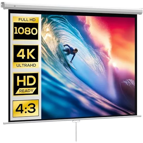 HOMCOM Pantalla de Proyector Manual 84 Pulgadas Pantalla de Proyección Portátil Formato 4:3 Ángulo de Visión de 160° para Interior y Exterior Cine en Casa Patio 165x124 cm Blanco