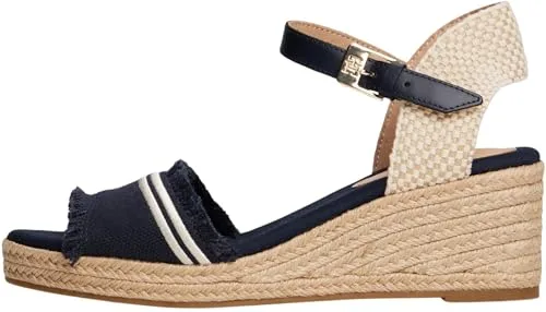 Tommy Hilfiger Alpargatas con cuña Mujer Fringe Canvas con tacón de cuña, Azul (Space Blue), 38