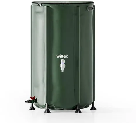 Wiltec Barril de Lluvia Plegable 250 litros de PVC Tanque para Agua de Lluvia Flexible con Grifo y Tapa, depósito ecológico, colector Agua para riego de Jardines y Almacenamiento de Agua de Lluvia