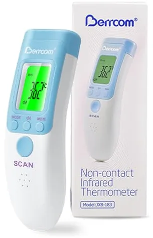 Berrcom Termómetro Digital Termómetro Frente Infrarrojo sin Contacto Termómetro Bebés, Médico Termometros pantalla Retroiluminada de Tres Colores, Temperatura de Lectura Instantánea