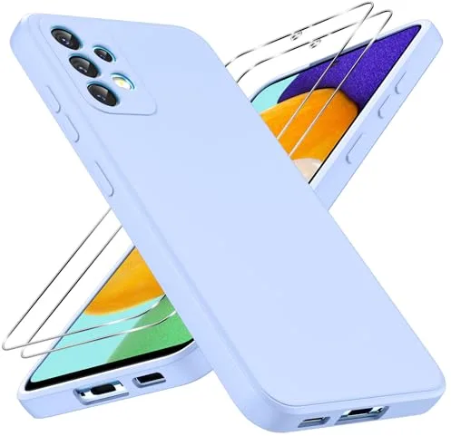 Coiwxmoi Funda para Samsung Galaxy A52 4G /A52 5G /A52S 5G con 2 Piezas Vidrio Templado Película Protectora,Carcasa Ultra Suave TPU Silicona Case Antigolpes Protectora Cover para Samsung A52 6,5",Azul