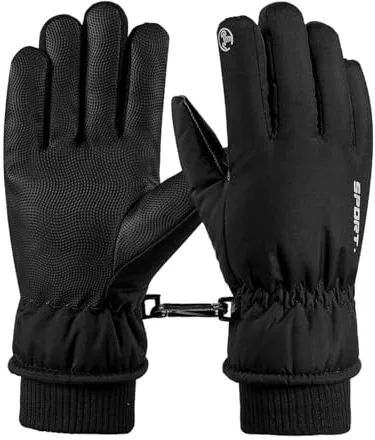 KEYRI Guantes de Esquí Cálidos Guantes de Agarre Antideslizantes para Ciclismo Guantes Invierno con Pantalla Táctil Protección contra Salpicaduras Guantes Invierno Ciclismo Hombre Mujer (Negro)