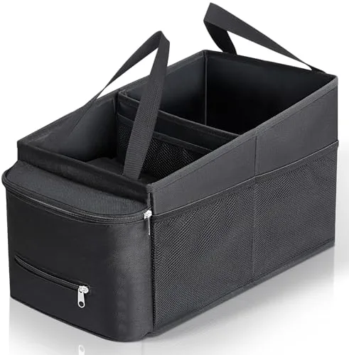 Cozary Organizador Asiento Coche, Plegable Organizador de Asiento, para Adultos y Niños con Portavasos, Compartimentos de Almacenamiento para Juguetes, Libros