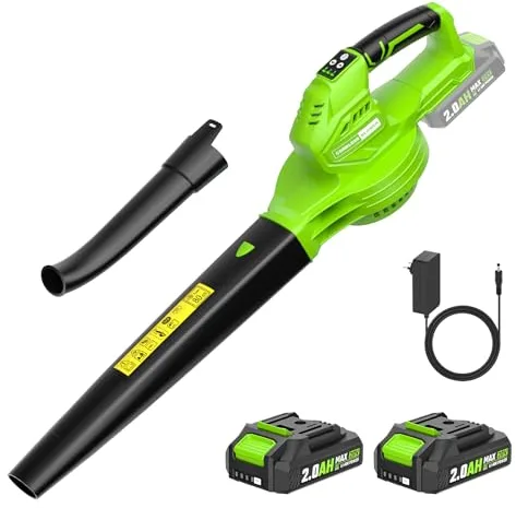 Soplador de Hojas, 20V soplador de Hojas electrico de 2×2.0Ah con Batería y Cargador,3 velocidades, Velocidad de 240 km/h, autonomía 55 min,Soplador de Hojas Eléctrico para el Cuidado del Césped