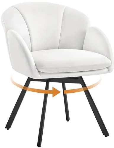 Yaheetech Silla Oficina Giratoria 360°, Sillón Escritorio en Forma de Flor, Silla de Maquillaje Chenilla para Sala de Estar, Dormitorio y Estudio, Color Blanco