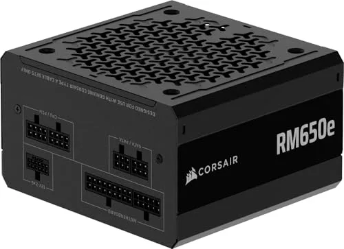 CORSAIR RM650e (2025) Fuente de alimentación ATX Totalmente Modular de bajo Ruido con Cable de 12V-2x6 - Compatible con ATX 3.1 y PCIe 5.1, eficiencia Cybenetics Gold, condensadores a 105°C - Negro