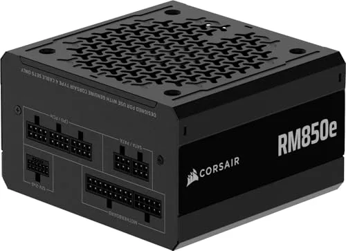 CORSAIR RM850e (2025) Fuente de alimentación ATX Totalmente Modular de bajo Ruido con Cable de 12V-2x6 - Compatible con ATX 3.1 y PCIe 5.1, eficiencia Cybenetics Gold, condensadores a 105°C - Negro